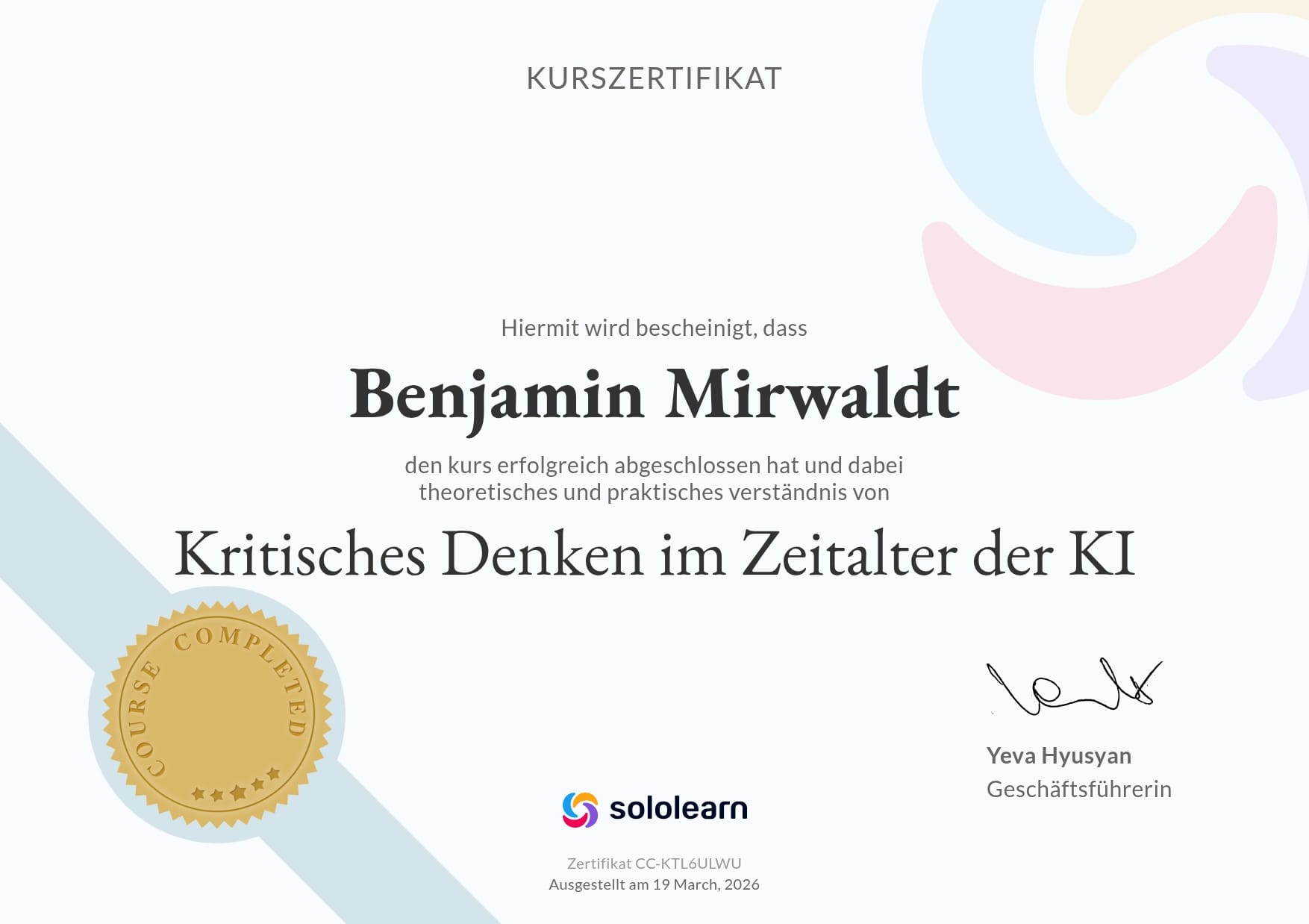 Zertifikat: Kritisches Denken im Zeitalter der KI