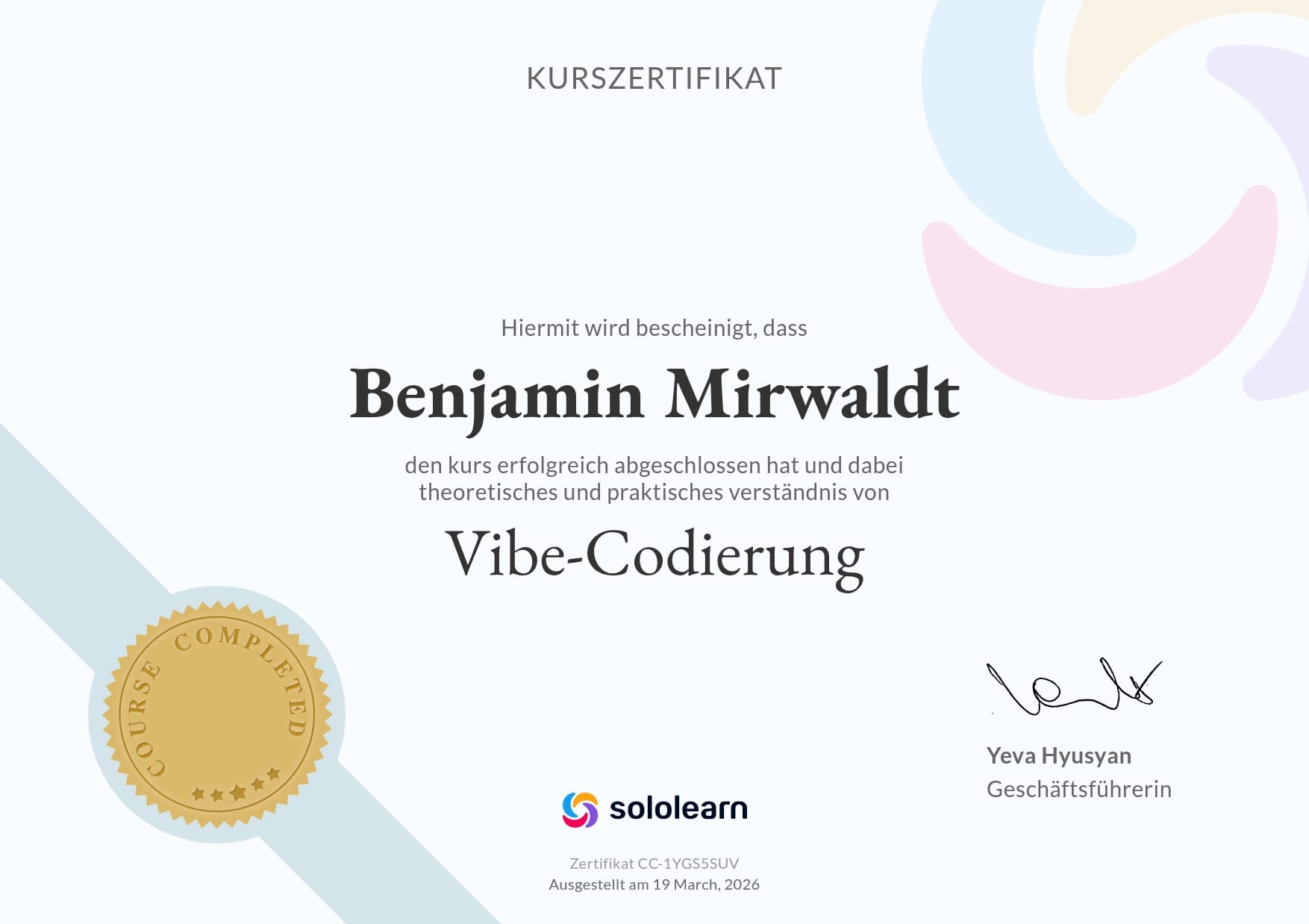 Zertifikat: Vibe-Codierung